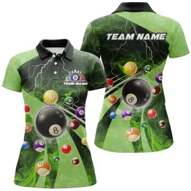 3D Billiard Balls Pool Shirts For Women Customized Lightning Billiard Jerseys Shorts Sleeve Green, Custom Billiards Jerseys, Billiard Gifts