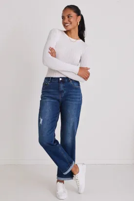 Amelia True Blue Mid Rise Slim Leg Jean