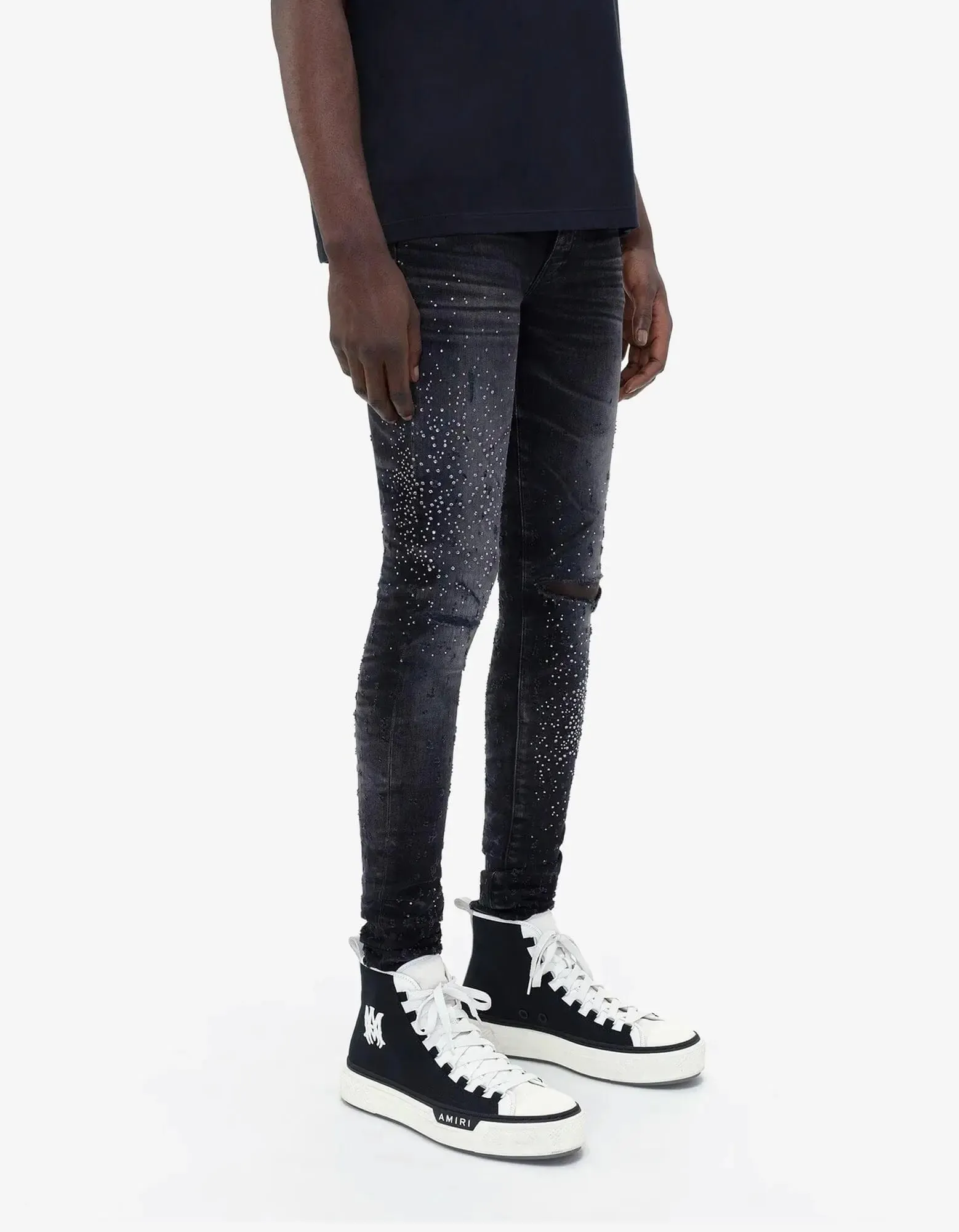 Amiri Jeans Black Crystal Shotgun