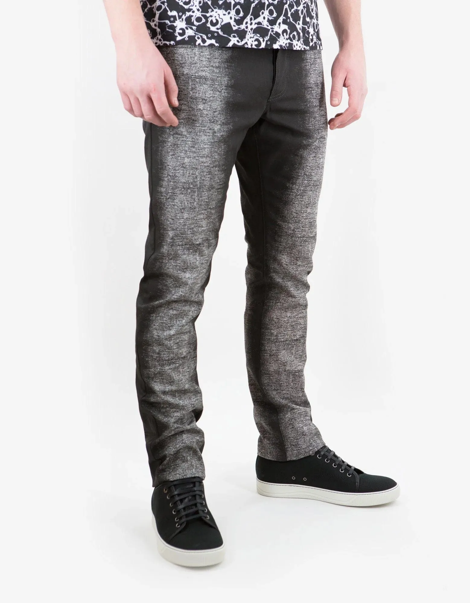 Balenciaga Black Spray Paint Effect Slim Cotton Jeans