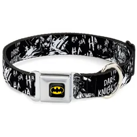 Batman Black/Yellow Seatbelt Buckle Collar - Batman THE DARK KNIGHT and Joker Smiling Sketch Close-Ups Black/White