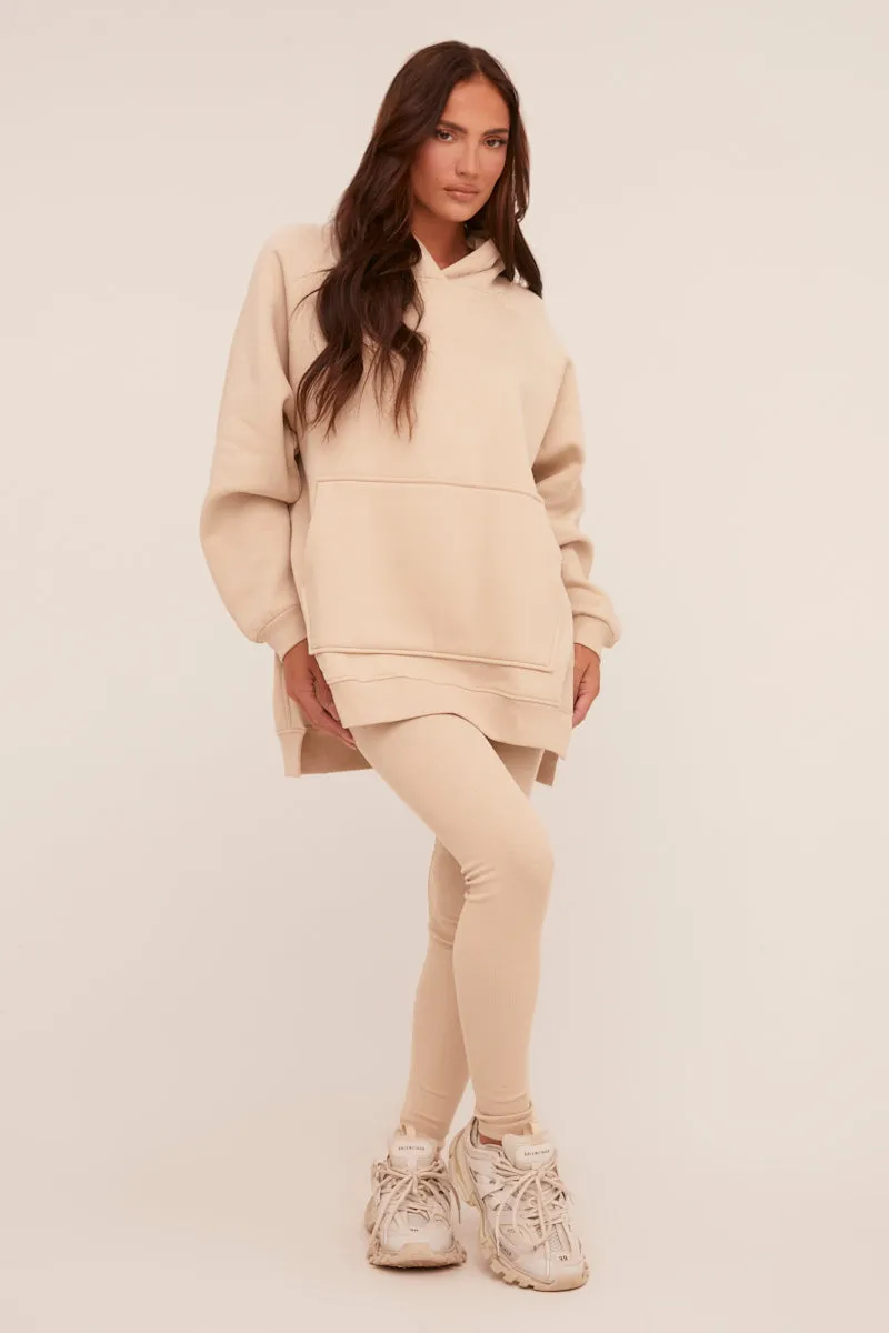 Beige Oversized Hoodie And Leggings Co-ord Set - Renee