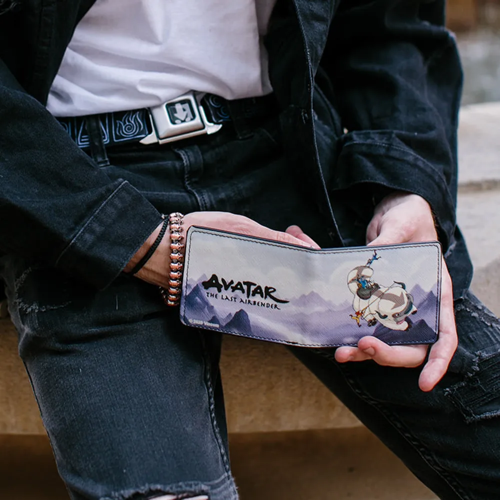 Bi-Fold Wallet - Avatar the Last Airbender Appa Carrying 4-Character Group Scene Over Mountains   Logo Grays Black