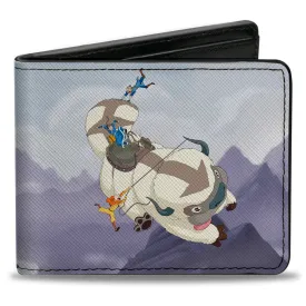 Bi-Fold Wallet - Avatar the Last Airbender Appa Carrying 4-Character Group Scene Over Mountains   Logo Grays Black