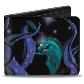 Bi-Fold Wallet - Flotsam & Jetsam Swimming in Ursula's Tentacles Black Purples