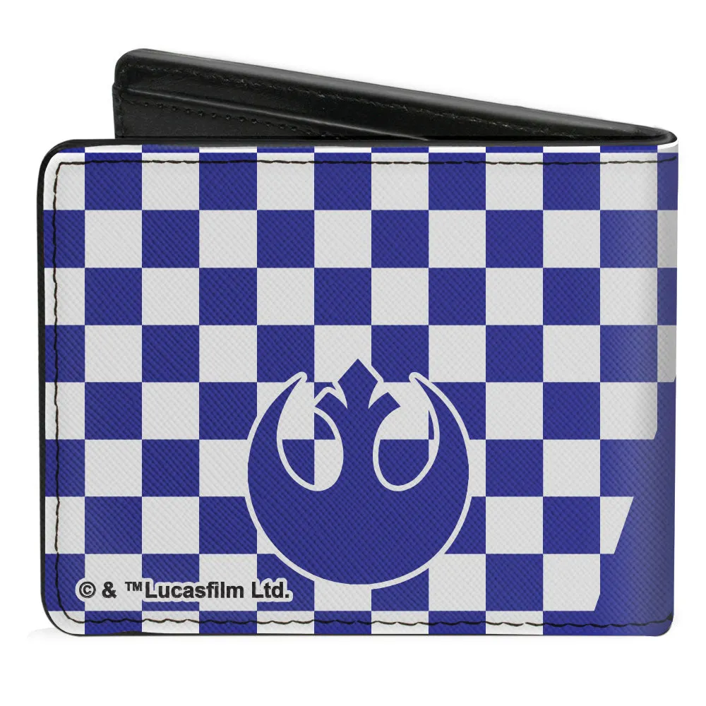 Bi-Fold Wallet - Star Wars Aurebesh DROID   Rebel Alliance Insignia Checker Blue White