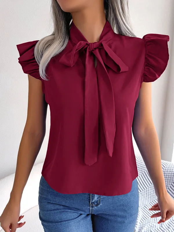 Cap Sleeve Solid Color Round-Neck Blouses&Shirts Tops