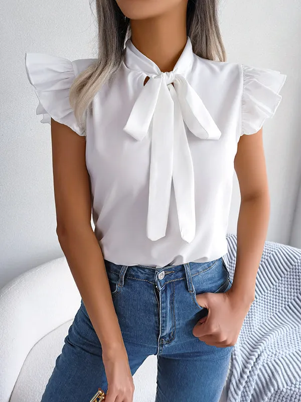 Cap Sleeve Solid Color Round-Neck Blouses&Shirts Tops