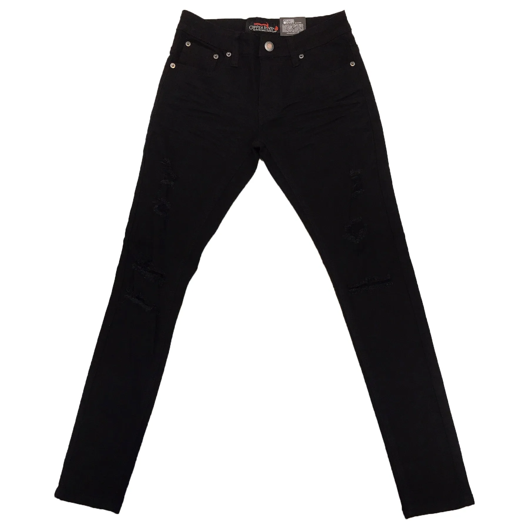 Copper Rivet Ripped Slim Jean (Jet Black)