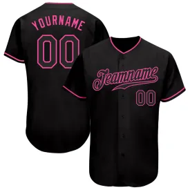 Custom Black Black-Pink Authentic Baseball Jersey