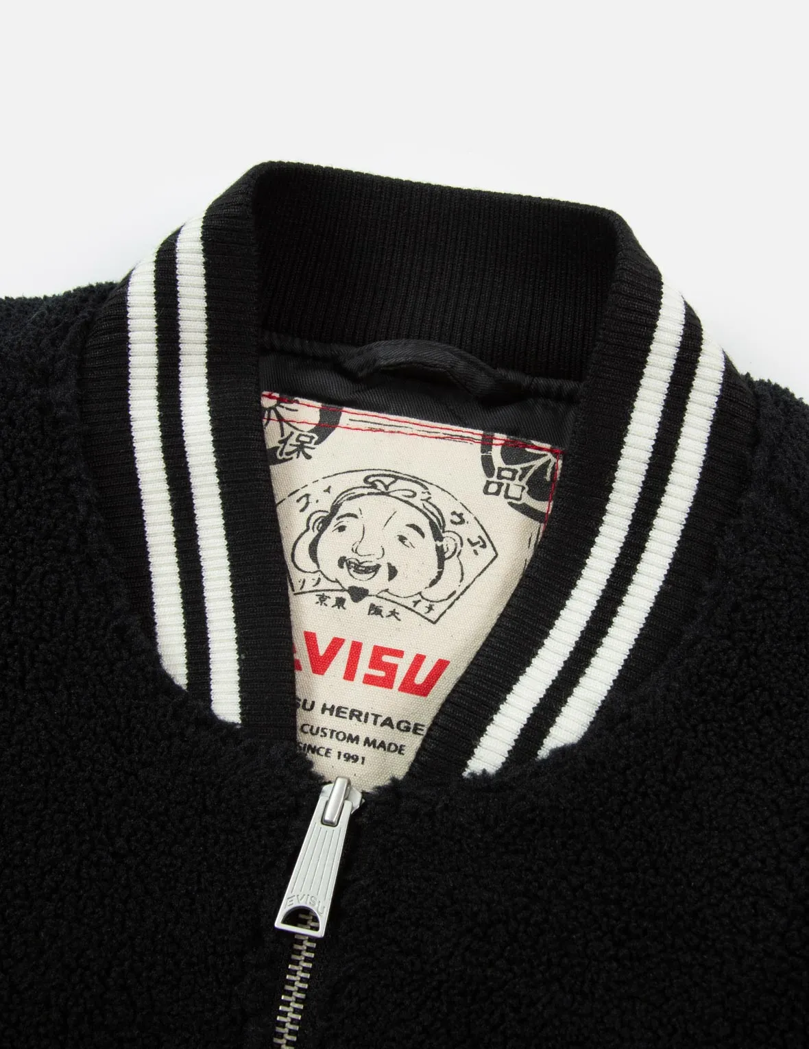 Daruma Leather Patch Sherpa Baseball Jacket