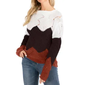 DressBetty - Women Crewneck Color Block Striped Sweater Long Sleeve Loose Knit Pullover Jumper Tops
 Sweater