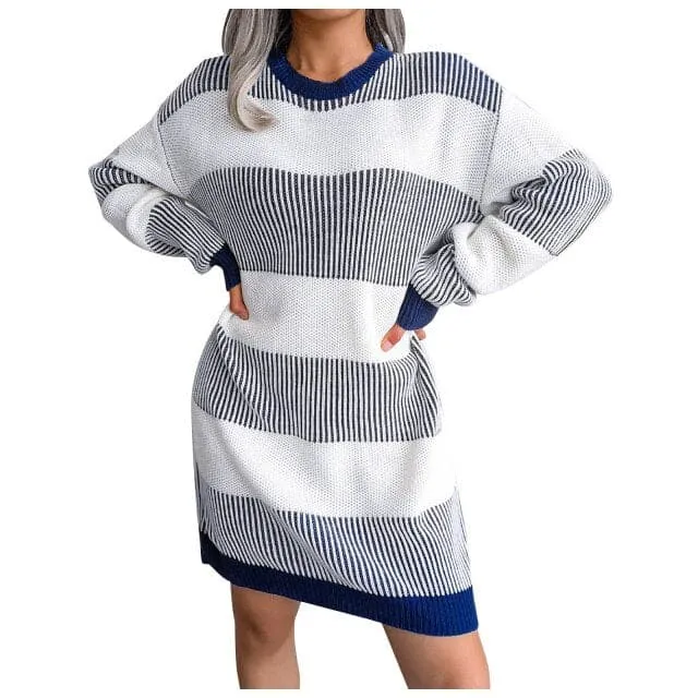 DressBetty - Women Elegant Casual Loose Knitted Round Neck Sweater Dress