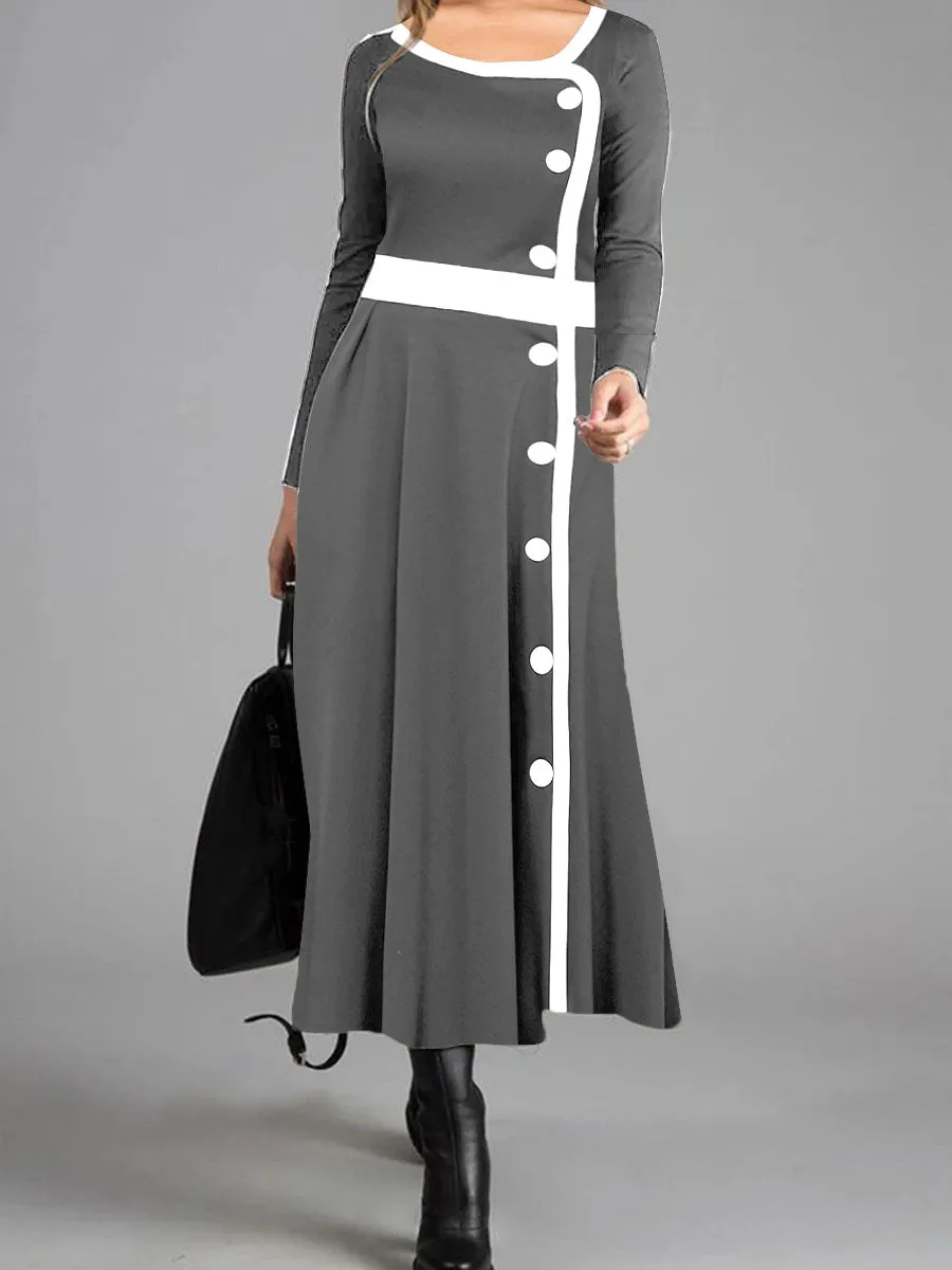 Elegant Retro Long Sleeve Maxi Dress