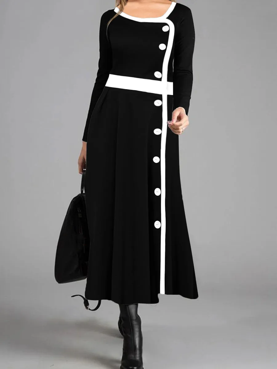 Elegant Retro Long Sleeve Maxi Dress