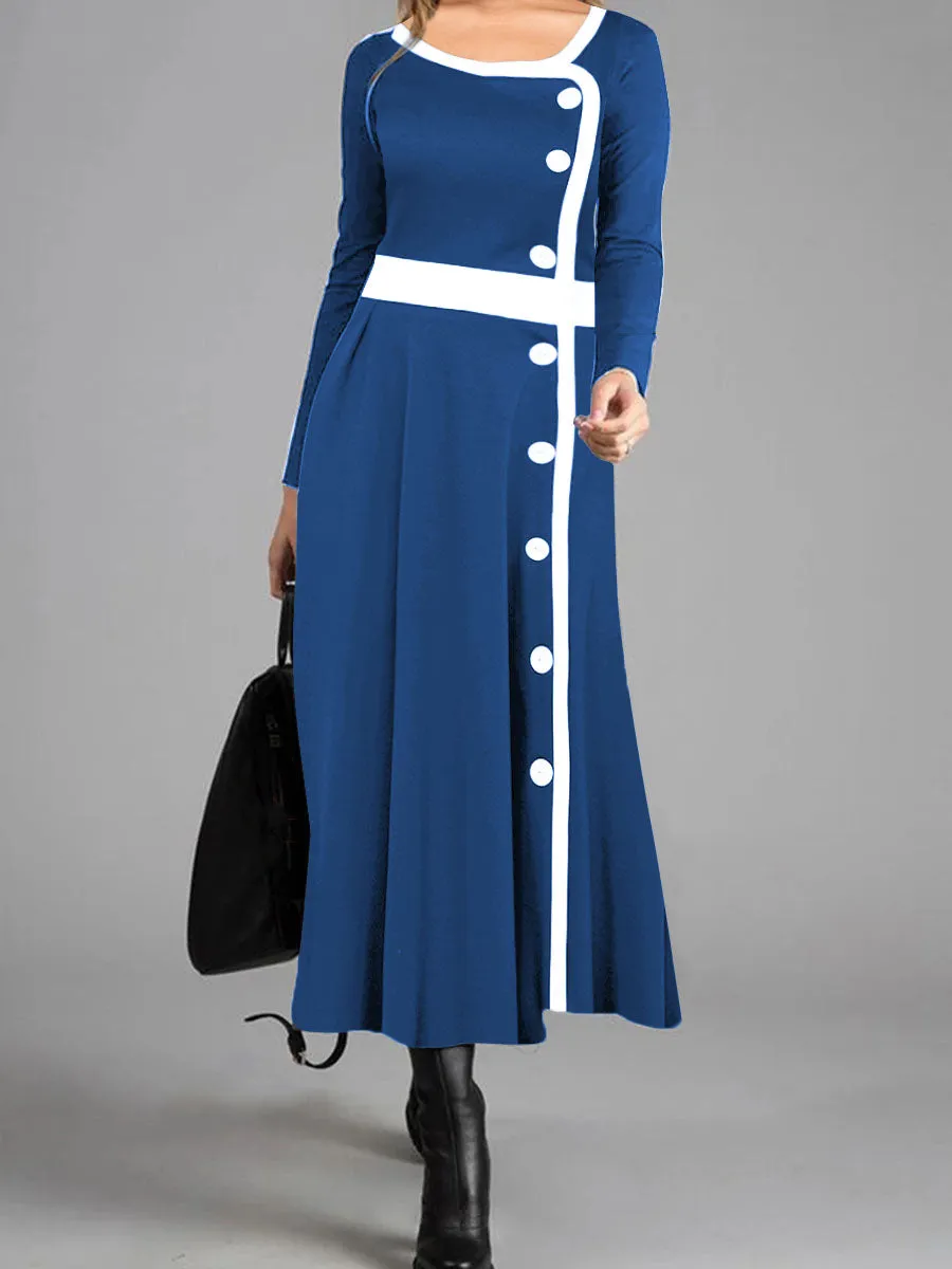 Elegant Retro Long Sleeve Maxi Dress