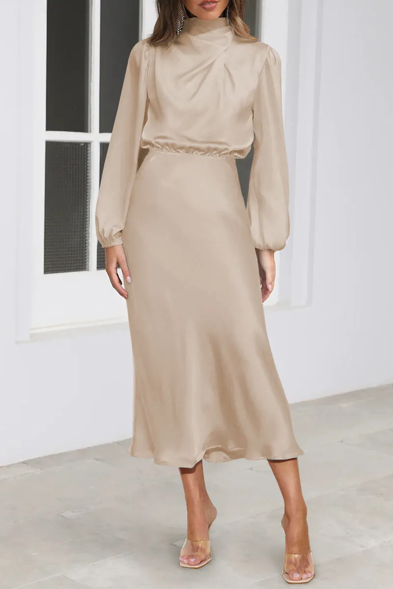 Elegant Solid Fold Half A Turtleneck Dresses