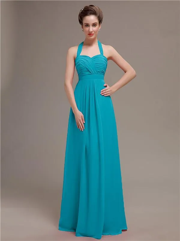 Elegant Sweetheart Halter Long Bridesmaid Dresses