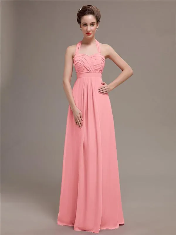 Elegant Sweetheart Halter Long Bridesmaid Dresses