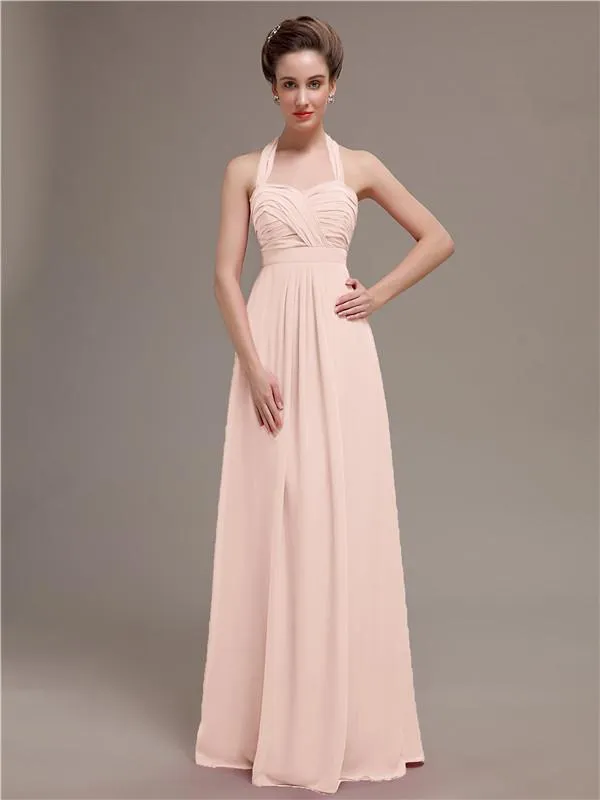 Elegant Sweetheart Halter Long Bridesmaid Dresses