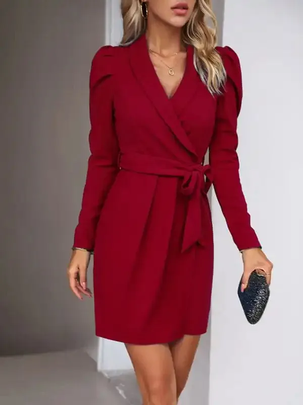 Elegant Women's Dress Long Sleeve Waisted Dress