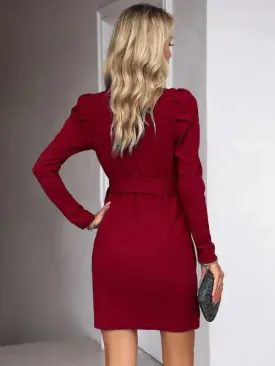 Elegant Women's Dress Long Sleeve Waisted Dress