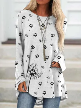 Fashion all-match printed long-sleeved round neck sweater