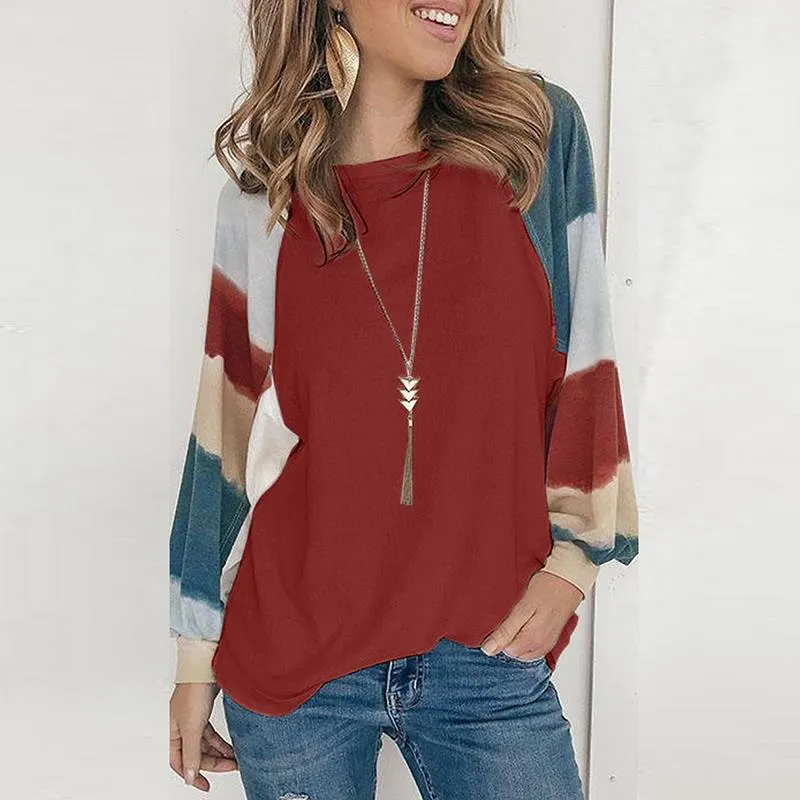 Fashion casual round neck watercolor lantern sleeve long sleeve top