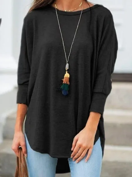 Fashion casual solid color loose casual round neck three-quarter sleeve top