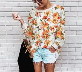 Fashion printed leopard flower sweater loose top