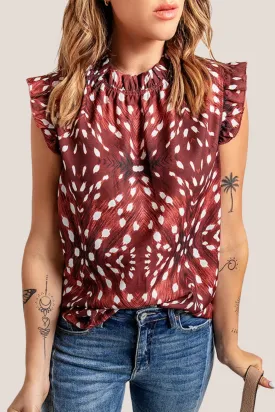 Floral Printed Cap Sleeve Flutter Summer Tank Top for Women