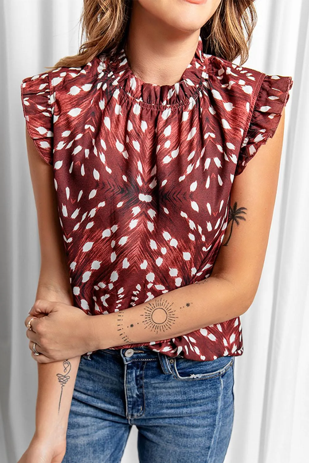 Floral Printed Cap Sleeve Flutter Summer Tank Top for Women