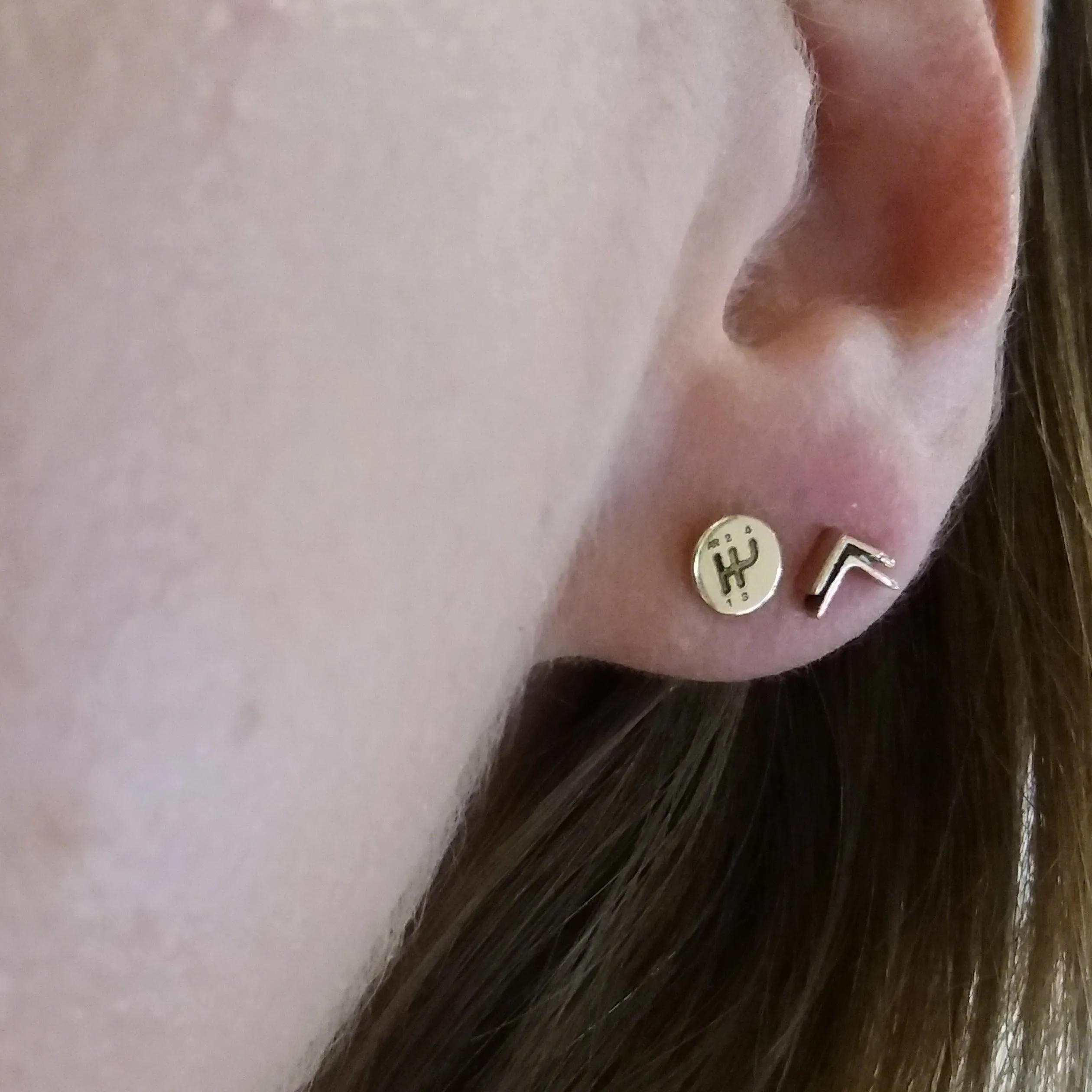 Gear shift pattern earrings