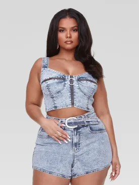 Harper Rhinestone Detail Denim Corset Top