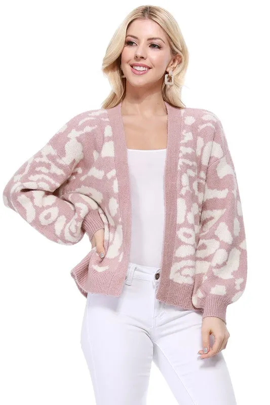 Leopard Jacquard Open Front Cardigan