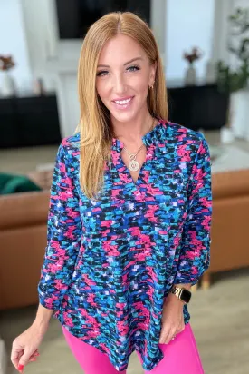 Lizzy Top in Navy and Teal Multi