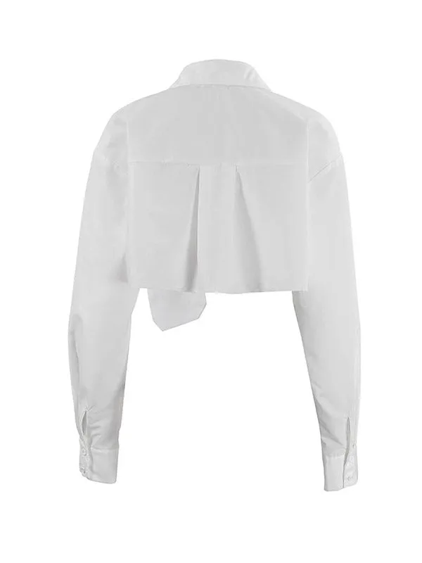 Long Sleeves Loose Asymmetric Buttoned Pockets Solid Color Split-Joint Lapel Blouses&Shirts Tops