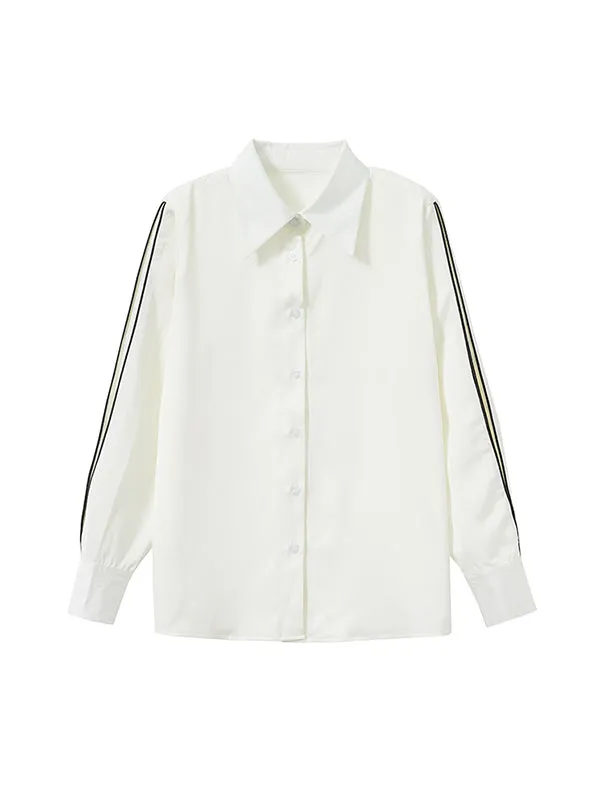 Long Sleeves Loose Buttoned Contrast Color Lapel Blouses&Shirts Tops