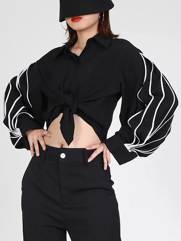 Long Sleeves Loose Buttoned Contrast Color Lapel Blouses&Shirts Tops