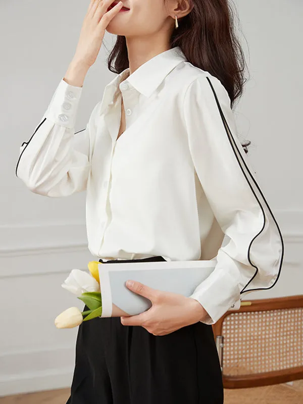 Long Sleeves Loose Buttoned Contrast Color Lapel Blouses&Shirts Tops