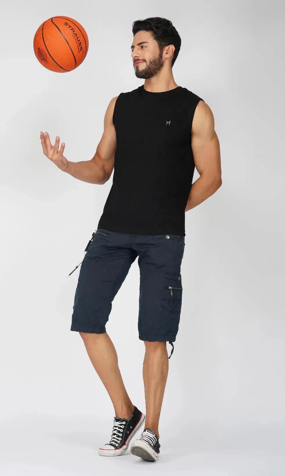 Mebadass Cotton Men's Sleeveless Regular Size Vests - Black