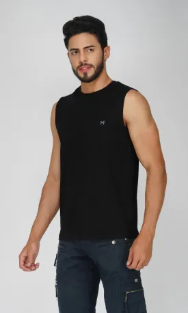 Mebadass Cotton Men's Sleeveless Regular Size Vests - Black