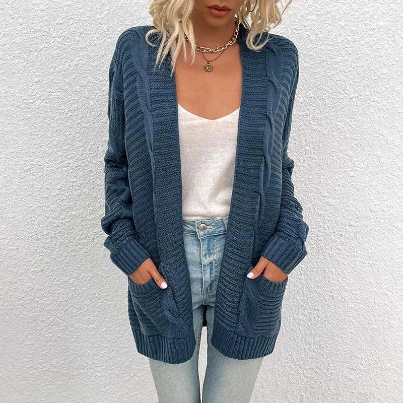 Mid-length twisted rope cardigan women's twist sweater