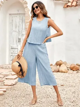 New Ladies Solid Color Casual Loose Sleeveless Ladies Jumpsuit