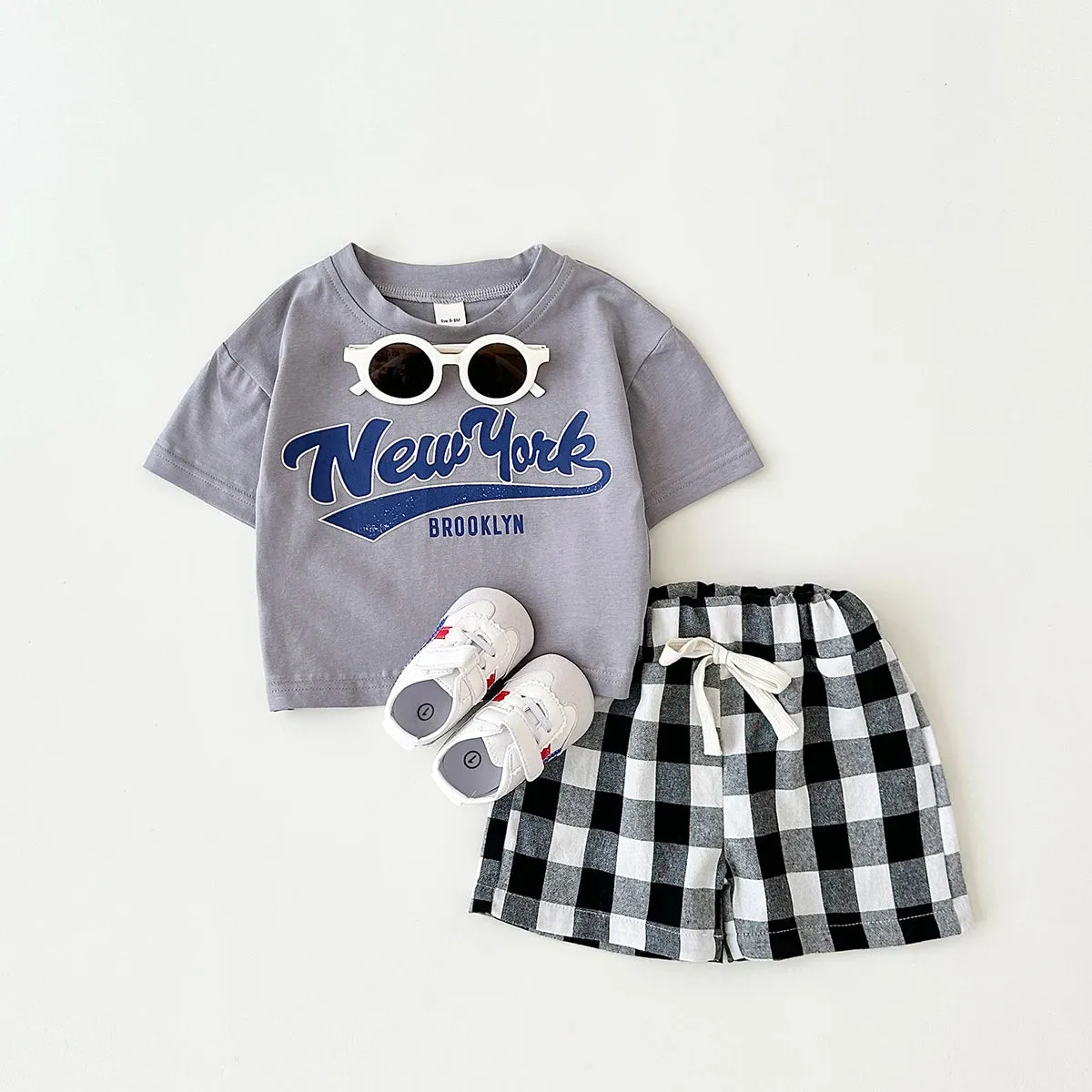 New York Short Sleeved Tee & Checkered Shorts Set