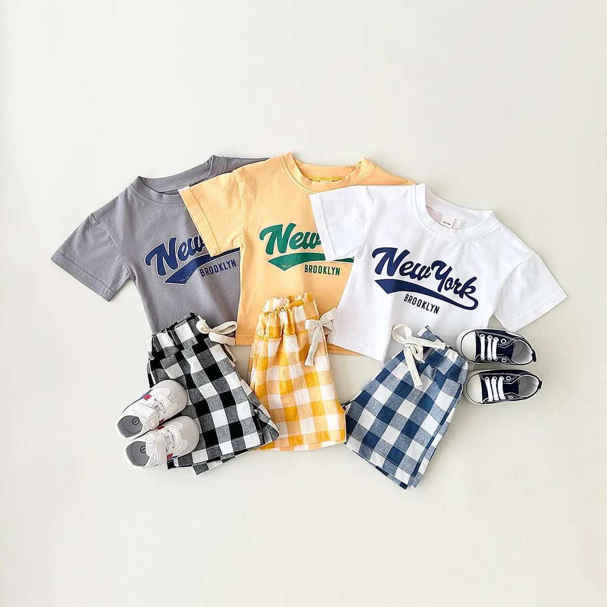 New York Short Sleeved Tee & Checkered Shorts Set