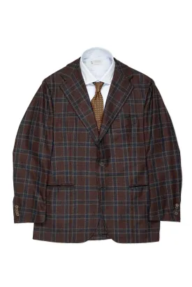 Orazio Luciano Burgundy with Blue Check Wool Cashmere Sport Coat