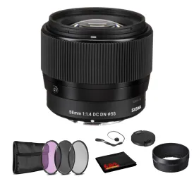 Sigma 56mm f/1.4 DC DN Contemporary Lens for Micro Four Thirds with Bundle: 3pc Filter Kit   More