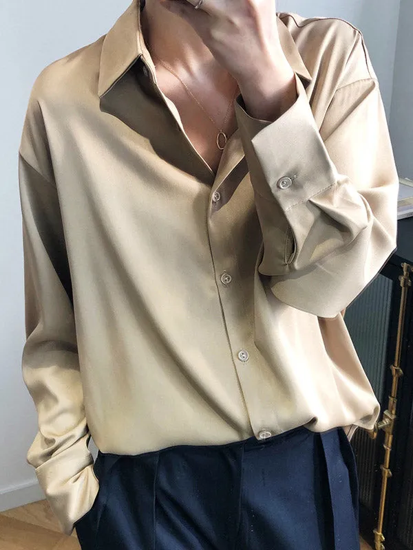 Simple Solid Color Satin Chiffon Long Sleeve Blouse