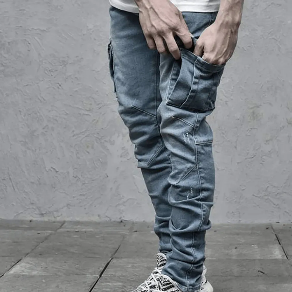 Slim Cut Denim Cargo Pants